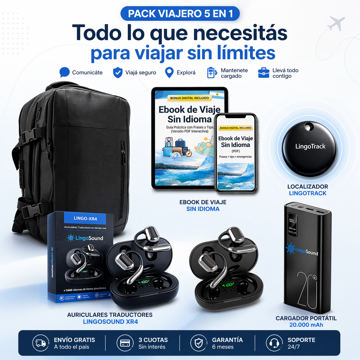 Pack Viajero 5 en 1 con Auricular Traductor Gratis