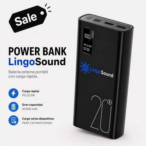 Power Bank LingoSound 20.000 mAh - Bateía Externa Portátil Carga Rápida