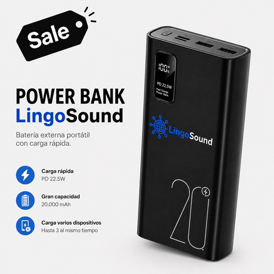 Power Bank LingoSound 20.000 mAh - Bateía Externa Portátil Carga Rápida