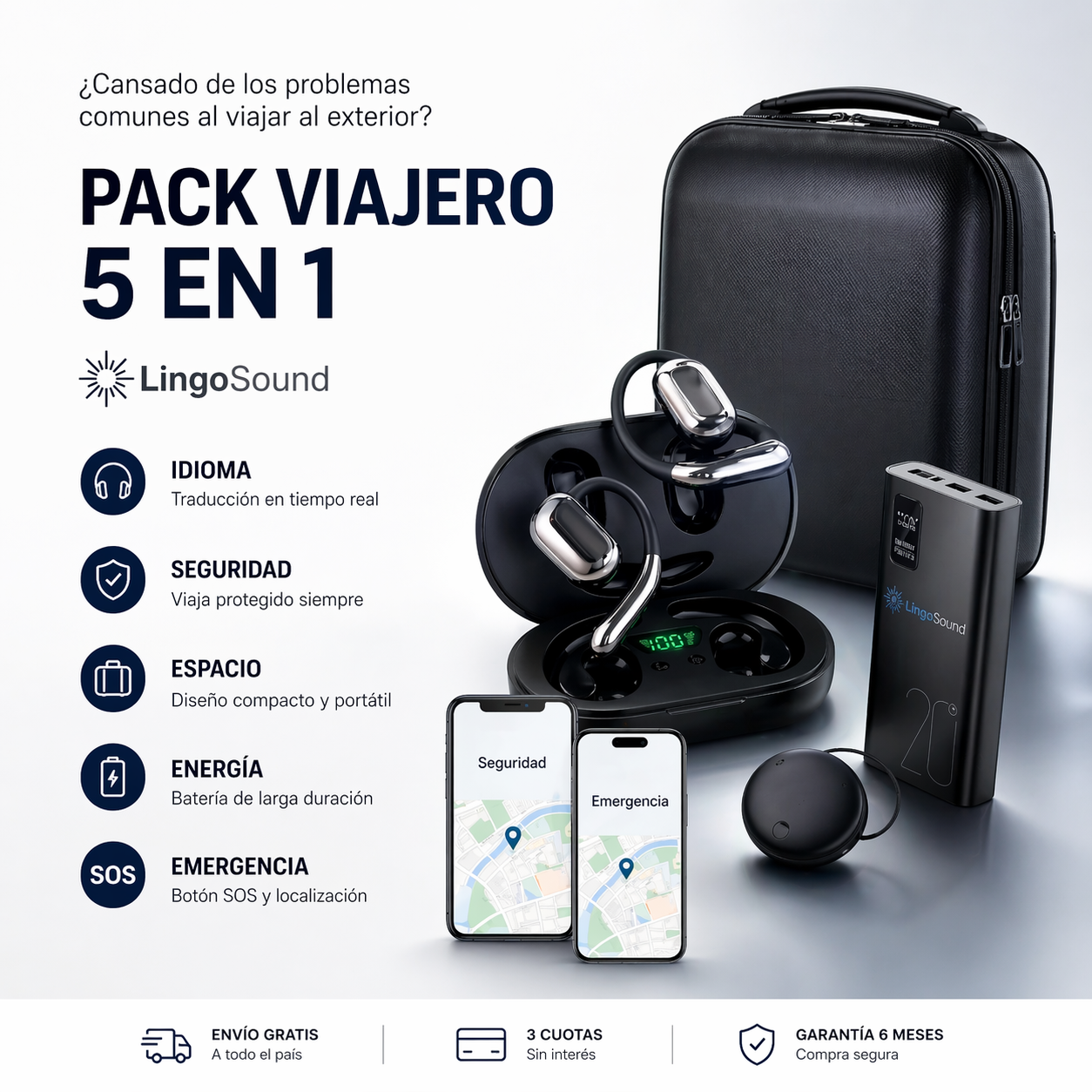 Pack Viajero 5 en 1 con Auricular Traductor Gratis